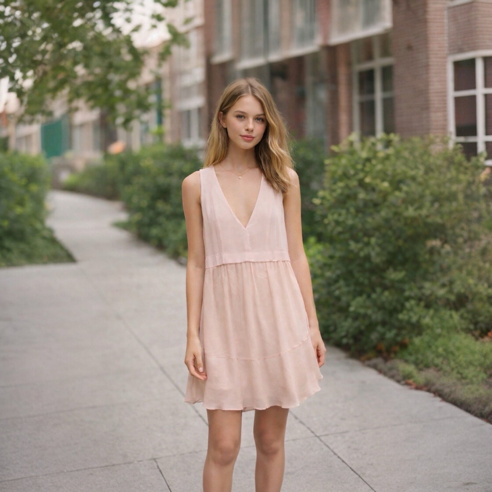 Aritzia Wilfred Silk Blend Pink V-Neck Mini Dress Babydoll Sleeveless Sz 4